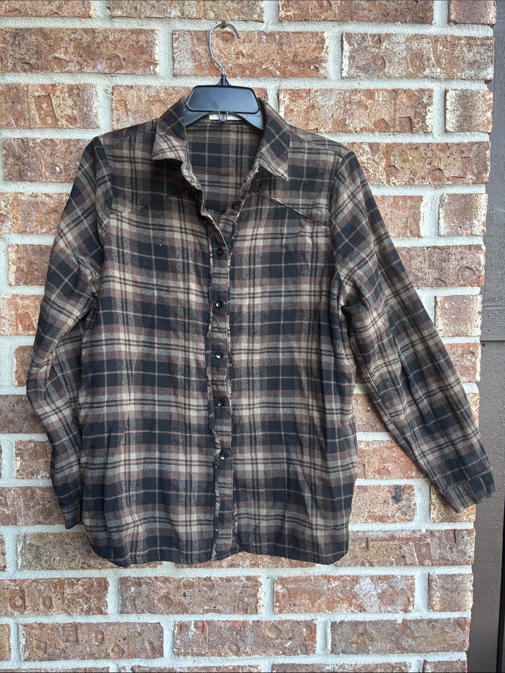 Natural life embroidery Brown Plaid Button-Up Shirt